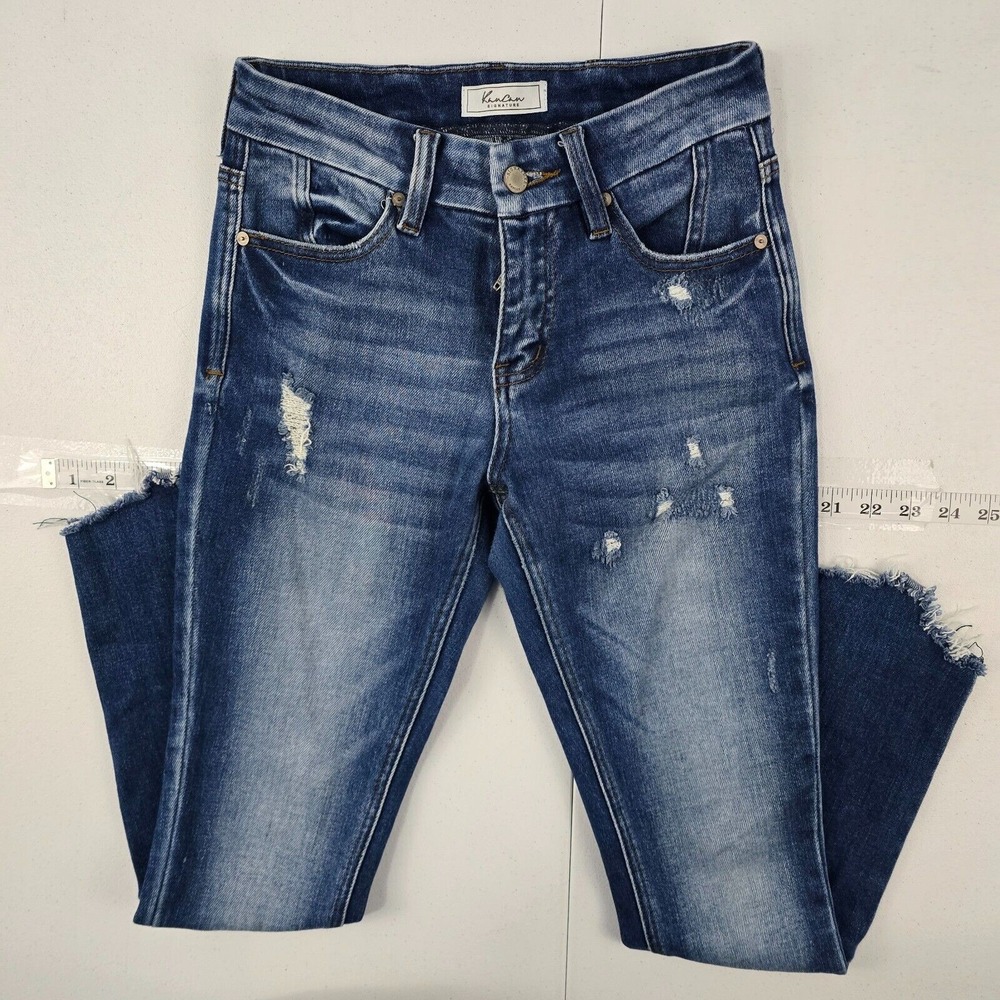 Kancan Distress mid rise skinny jeans‎ blue denim 24 womens 4472